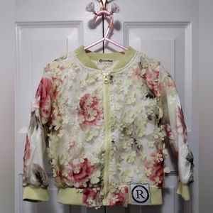 BeesBear Yellow Floral Applique Jacket Full Zip Girl Size 4